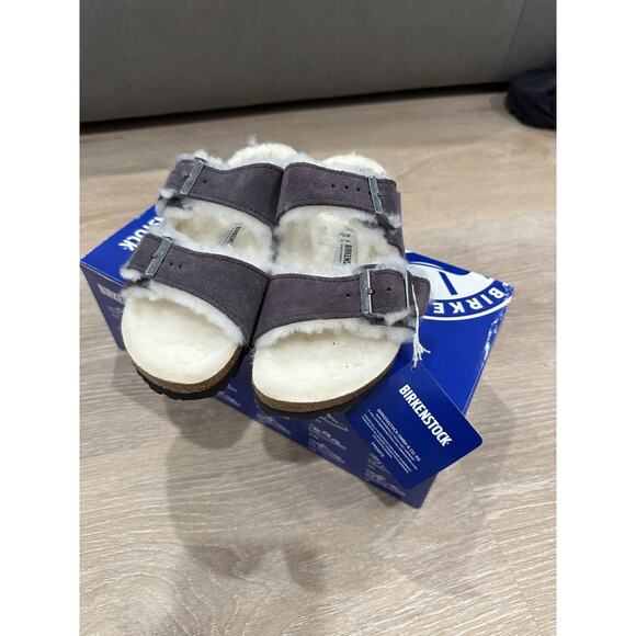 Birkenstock Women's Arizona Shearling Suede Sandals Stormy Gray Sz 36, NEW - Picture 2 of 5